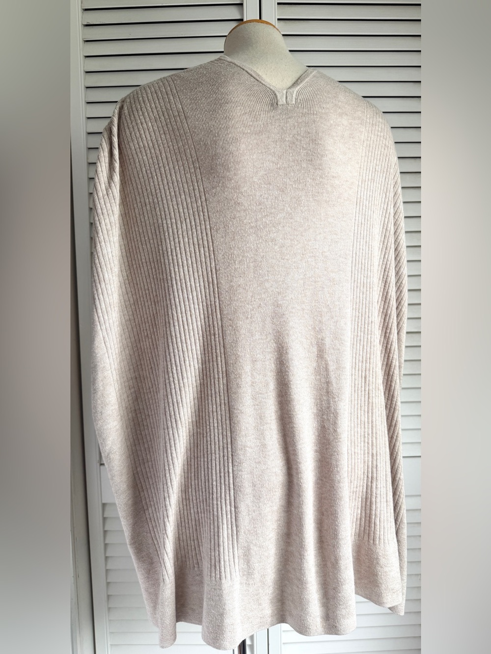 XS🤎 Splendid Cashmere Blend Oatmeal Ribbed Tie Shoulder Open Relaxed Cardigan - Picture 9 of 10